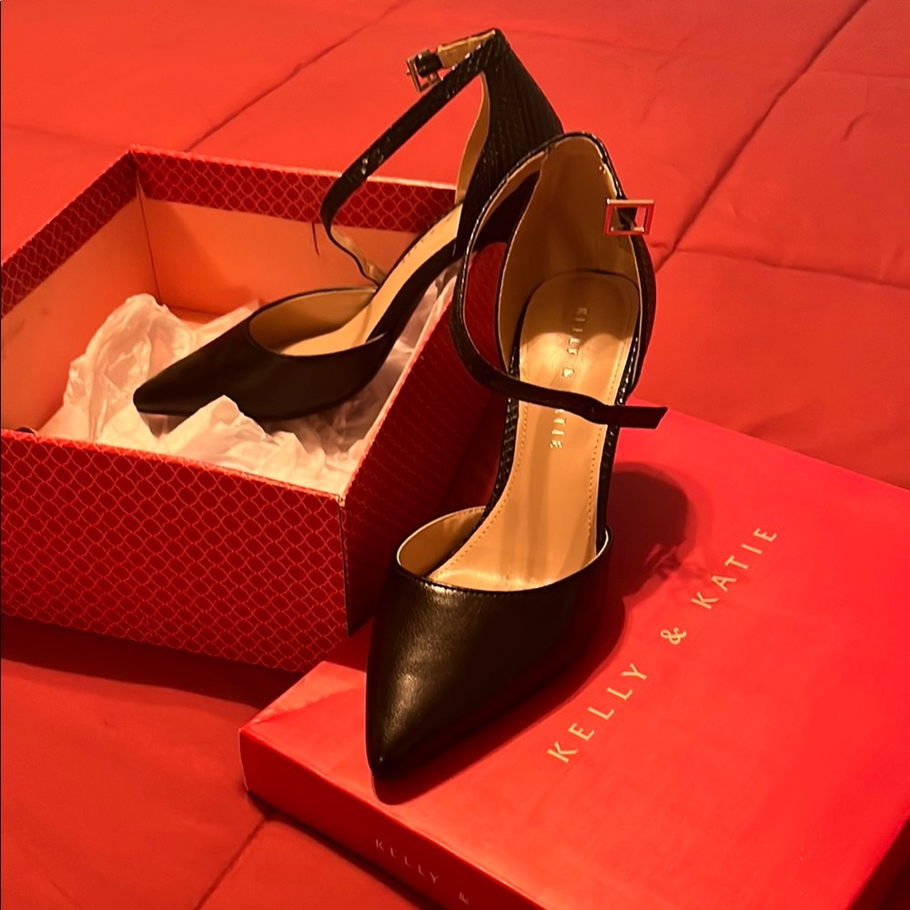 Kelly & Katie Black Stiletto Heels with Ankle Strap